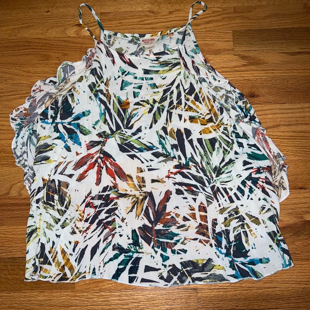 Mossimo White Tropical Open Back Tank Top
